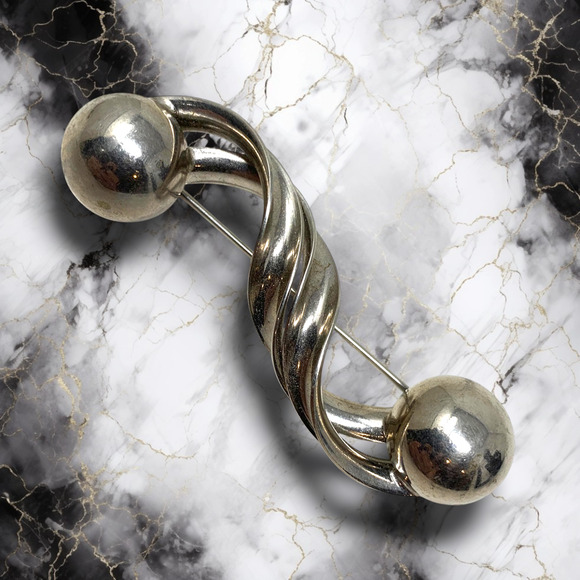 Vintage 1980's Modernist Silver Tone Brooch Pin Avant Garde Sculptural - Picture 1 of 4